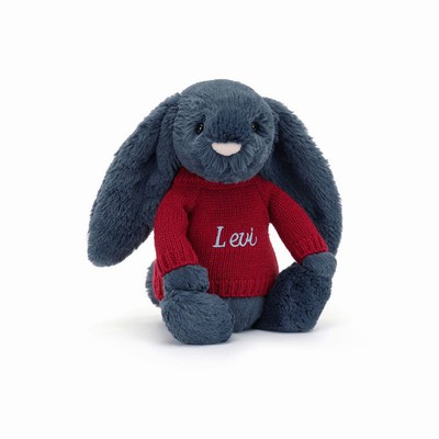 Jellycat Bashful Navy Bunny with Red Jumper USA | 61745HNAL